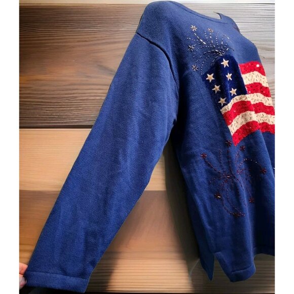 Quacker Factory American Flag Beaded Tunic Sweater Sz 1X Patriotic Raime - Picture 4 of 7